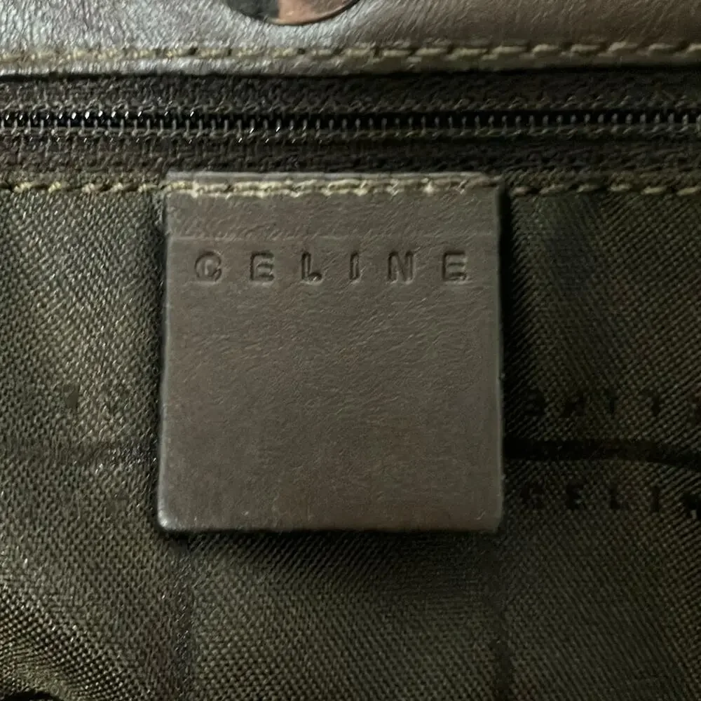 Celine C Macadam Shoulder Bag Brown Dark Brown Suede Leather